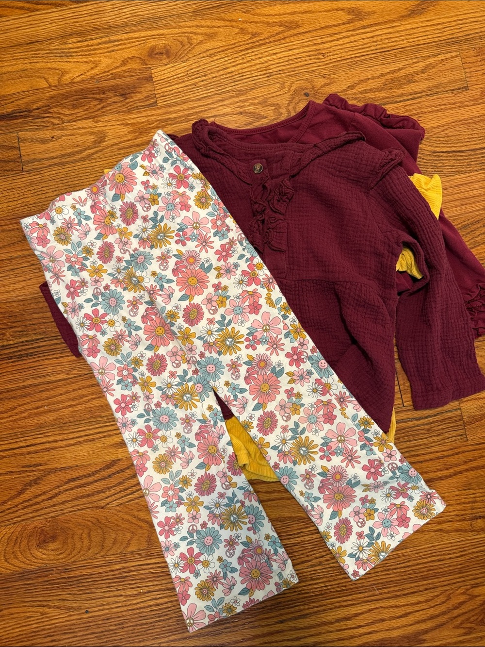 Haute Hippie Girls Floral Leggings in Pink, Blue & Mustard